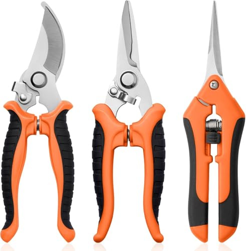 3 Pack Stainless Steel Pruning Shears, Garden Scissors Clippers Snips Gardening Tools