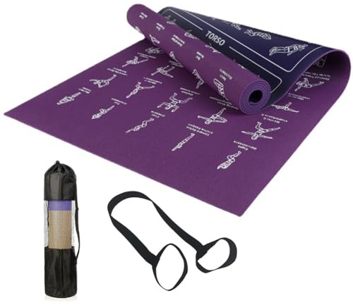 Dubbelsidig yogamatta med bärrem och väska illustrerade yoga poser matta slitage träning pilatesmatta hem och gym nödvändigheter