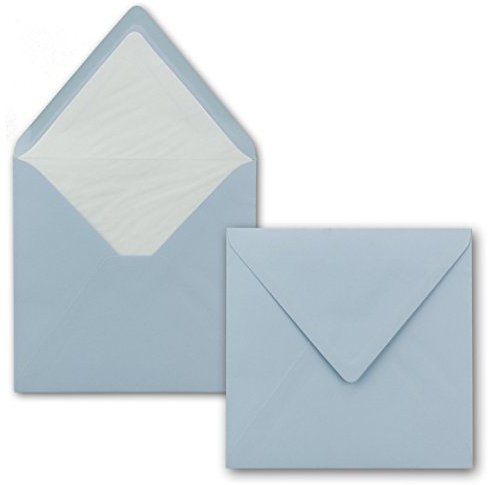 50x Briefumschläge Quadratisch 16 x 16 cm Hellblau (Blau) - Umschläge mit weißem Seidenfutter - Kuverts ohne Fenster & mit Nassklebung - Für Einladungskarten zu Hochzeit und Geburtstag
