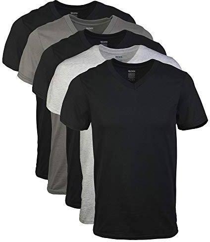 Gildan Herren T-Shirts mit V-Ausschnitt, Multipack, Stil G1103 Unterhemd, Schwarz/Sport Grey/Charcoal (5er-Pack), Mittel