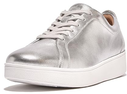 Fitflop Women's Rally Trainers - Soft Leather Tennis Sneakers - Comfortable, Lightweight with Natural Arch Support - Silver - 5.5 UK