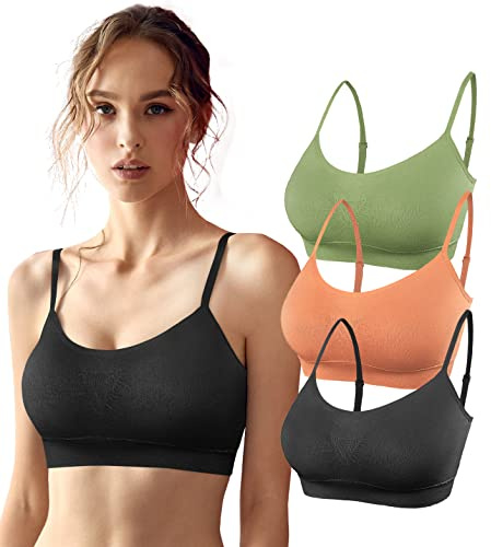 SHEKINI Dam sömlös komfort vadderad behå armband bh bh push up yoga stretch utan bygel ljus sport bh yoga bh topp för yoga fitness träning 3-pack, G, 6005, M/L