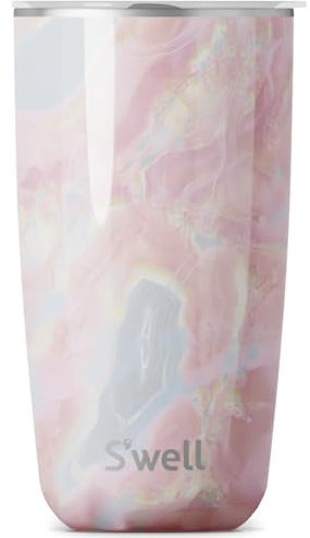 S'well Tumbler with Lid, 530ml, Geode Rose, BPA/BPS-Free Vacuum Triple-Insulated Travel Cup with Slide-Open Lid, for Hot and Cold Beverages, At Home or Work up to 12h Cold/4h Hot