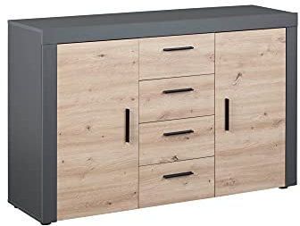 Inter Link – Kommode – Sideboard – Moderne Kommode mit viel Stauraum – 2 Türen – 4 Schubladen – Für Esszimmer – Wohnzimmer – Eingang – Corbeto 2T4SB - Eiche Artisan/Anthrazit