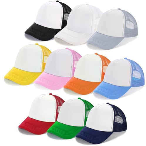 Ultrafun 10 Pack Trucker Hat Mesh Sublimation Blank Hats Adjustable Baseball Caps Hats for Men Women (Multicolor)