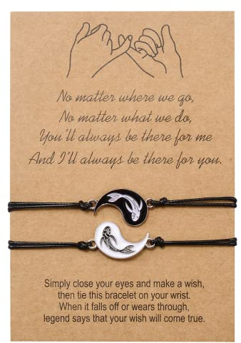 CheersLife 2 Yin Yang Pareja Pulseras Mejor Amigo Amistad Distancia a Juego Deseo Suerte Pescado Pulsera Cumpleaños Conjunto De Joyas Regalos Para Mujeres Hombres Niño Gril Madre Hija