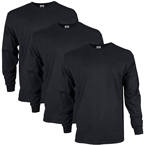 Gildan Men's Ultra Cotton Long Sleeve T-Shirt, Style G2400, Multipack, Black (3-Pack), X-Large
