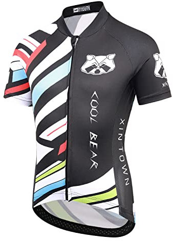 SXSHUN Radtrikot Funktionsshirt Fahrradhose Kinder Gepolsterter Anzug Fahrradtrikot Jungen Kurzarm T-Shirt und Radlerhose Schnelltrocknend MTB Jersey Sommer, Bärchen Top, 134-140