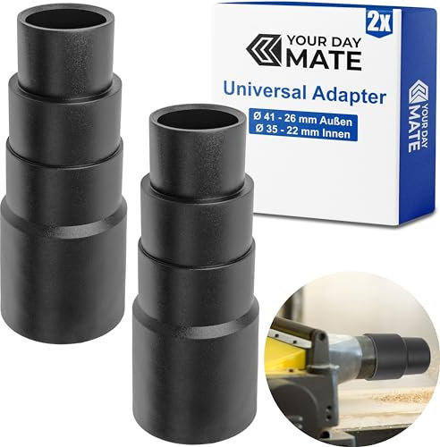 Universal Staubsauger Adapter, 2 Stück, Schwarz, kompatibel mit Bosch, Makita, Kärcher, uvm., 4-stufig mit Ø 41-26 mm Außen, Ø 35-22 mm Innen, Reduzierstück Schlauchadapter, Staubsaugeradapter