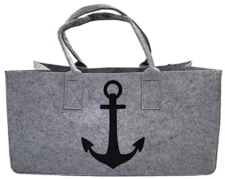 BUSDUGA 4283 Sac en feutre pour bois de chauffage « Ancre » Gris 50 x 25 cm Sac pour bois de chauffage en deux variantes (gris clair)