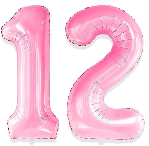Yiran 12 21 Balloon Number Pink 12 21 Giant Large Number 1 & 2 Number 12 Foil Mylar Balloons Sweet 12th 21st Birthday Party Anniversary Decorations Supplies for Girls Women Birthday Balloons 32inch