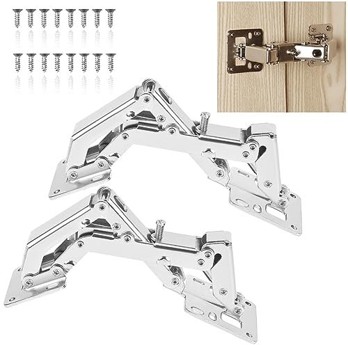 CYNNXIA 2 PCS 170 Degree Cabinet Hinge Kitchen Cupboard Doors Hinges Hydraulically Adjustable Surface Mount Hinges Heavy Duty Soft Close Hinges with16 Fixing Screws for Cabinet Doors Kitchen Wardrobe