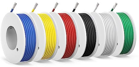 0,23mm² Cable eléctrico de PVC- 24AWG Cables Eléctricos - Cobre Estañado, Cable Trenzado, 6 Colores, 6 Metros Cada Uno, Conexión Flexible, Aislamiento de Alta Temperatura