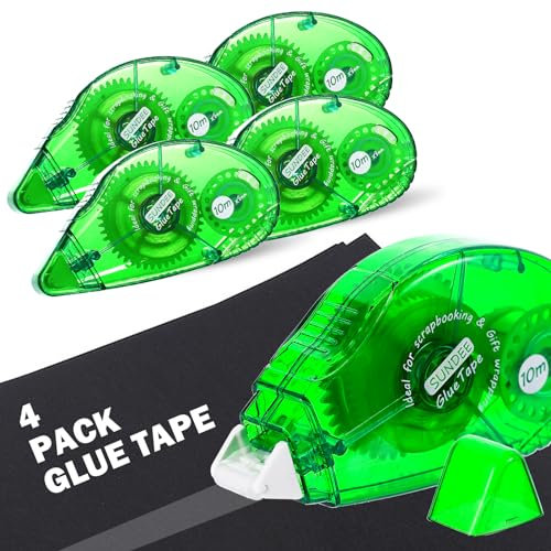Glue Roller Tapes, 0.8cm x 10m Adhesive Tape Scrapbooking, Permanent Double-Sided Adhesive Tape Dispenser Runner Glue Roller, Transparent Tape for Wrapping DIY Crafts Art Project - 4 Packs, Green