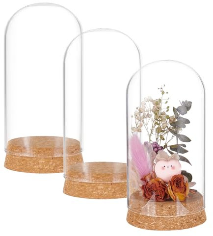 BENECREAT 3 Set Dome Display Glass Jar with Cork, 65x133mm Bell Cloche Glass Decoration Case for Flower Plants, Specimens, Crafts Decorations
