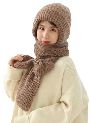 Bonnet Coupe-Vent avec Protection auditive intégrée, écharpe Chaude 2 en 1, Bonnet tricoté épais, Bonnet d'hiver