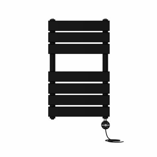 NRG Prefilled Flat Panel Electric Heated Towel Rail Radiator Black Thermostatic Bathroom Warmer with Touch Screen Display 650x400mm - 400W