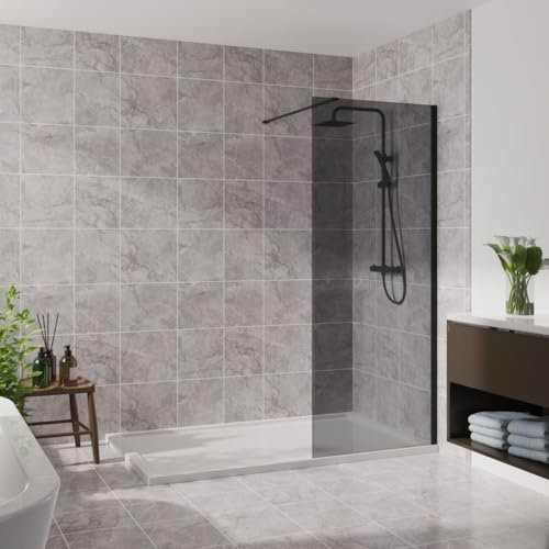 Blümme 900mm Wetroom Screen Walk in Shower Enclosure Bathroom Screen Panel 8mm Smoked Easy Clean Glass