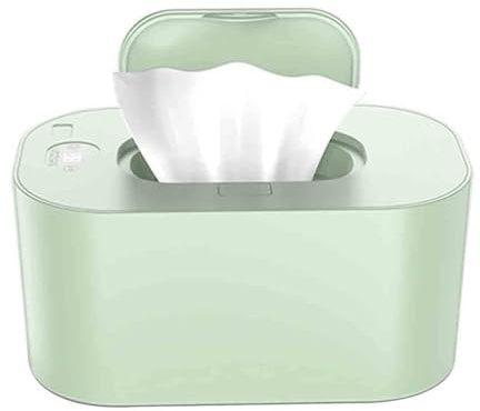 Chauffe-lingettes pour bébé, chauffe-lingettes humides pour bébé, thermostat, boîte de lingettes humides, boîte chauffante portable à température réglable (vert, 20 x 12,8 cm)
