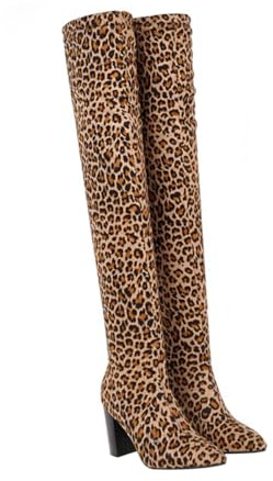SOIMISS 1 Paio stivali sopra il ginocchio da donna autunno inverno tacchi leopardati per le donne tacchi stampa leopardo per le donne tacchi per stivale lungo Stivale autunnale invernale