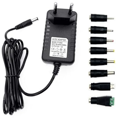 JZK 9V AC auf DC Adapter mit 8 DC Steckeradaptern, 9V 2A Netzteil, 9 Volt 2 Ampere DC Netzteil Ladekabel, AC-DC Adapter Wechselrichter Ladegerät Transformator für Drucker, CCTV-Kamera