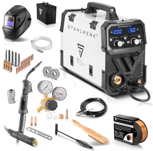 STAHLWERK Schweißgerät Kombi Vollausstattung MIG MAG 200 ST PLUS - Schutzgas, IGBT Inverter mit 200 A, synergischem Drahtvorschub, FLUX-, Lift-TIG- und MMA, ARC-Funktion