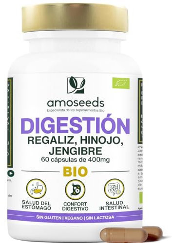 Digestión BIO | Confort digestivo y salud del Estómago | Regaliz, Hinojo, Jengibre | Mejora la Digestión, reduce los Trastornos | 60 cápsulas de 400mg | Primera Calidad