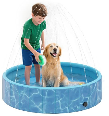 PawHut Hundepool 120 x 30 cm Faltbare Hunde Planschbecken Hundebadewanne rutschfest Schwimmbecken Swimmingpool Hundeplanschbecken für Hunde und Katzen Blau