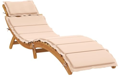 Refined Akazienholz Massiv Sonnenliege Klappbar Gartenliege Liegestuhl Holzliege Liege Gartenmöbel Saunaliege Sonnenliege mit Auflage Beige Massivholz Akazie