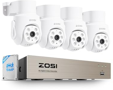 ZOSI Kit Cámaras de Vigilancia Cableado 8CH 5MP Grabador DVR 500GB Disco Duro con 4X 3K CCTV Cámara de Seguridad Exterior/Interior, 360° Pan y Tilt, Detección de Persona/Vehículo, Visión Nocturna
