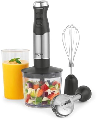 Salter Set Frullatore 3 in 1 600W – Sbatti, Frulla & Tritura, Include Accessorio per Sbattitore e Frullatore, Ciotola da Tritatura da 500ml, Bicchiere di Conservazione da 700ml, Velocità Variabili