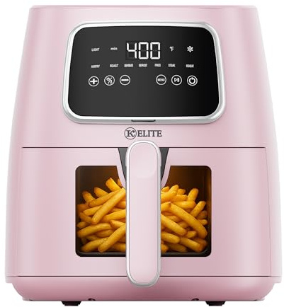 Kitchen Elite 5.5 Qt. Digital Air Fryer, Countertop Cooker with LED Screen, Presets for Air Fry, Roast, Dehydrate, Defrost and Reheat, Pink