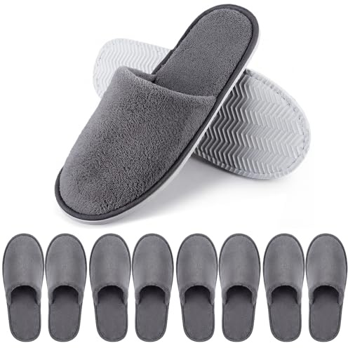 Defresit Towelling Hotel Slippers, Non-Disposable Deluxe Closed Toe Spa Slippers, Washable and Foldable Winter Slippers for Spa, Party Guest and Travel(Grey)