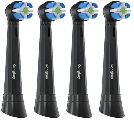 Cabezales de Cepillo de Recambio Compatibles con Oralb iO Series 2–10, Cerdas Suaves Redondeadas, Colocación Fácil con Click, Pack de 4 – Negro