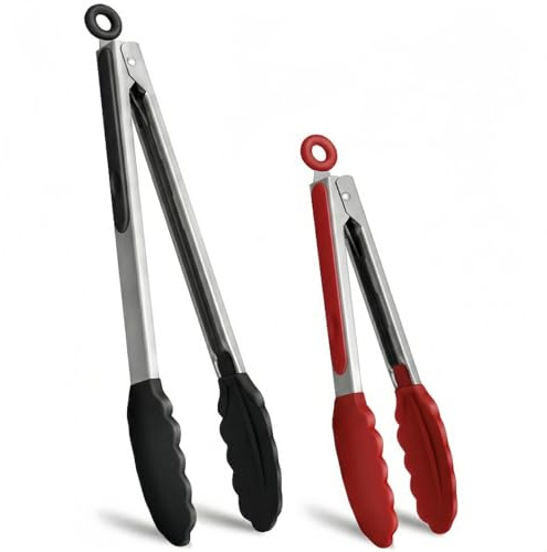 2 Piezas Pinzas de Cocina de Acero Inoxidable con Puntas de Silicona, Pinzas Barbacoa Resistente al Calor para y Cocina, Buffet, Ensalada