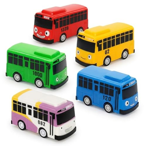 DNTHYRIN 5PCS Bus, The Little Bus, School Buses with Box, Die-Cast Pull-Back Vehicles, 1:64 Scale Model Car (multicolored 5pcs)