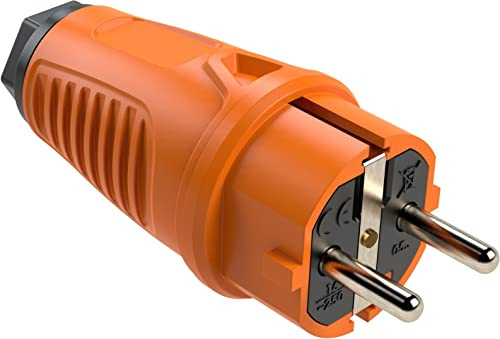 SIROX Spina in gomma piena arancione – Spina con contatto di protezione IP54, 250 V, 16 A, robusta gomma piena, adatta per sezioni di collegamento fino a 3 x 2,5 mm², Made in Germany