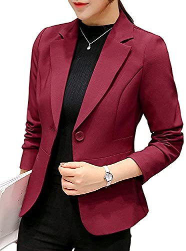 Qichenx Donna Elegante Manica Lunga Colletto Cappotto Ufficio Business Blazer Top Gilet Corto Carriera Giacca Cardigan (Bordeaux, S)