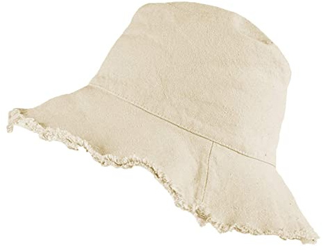 INOGIH Cappello a Secchiello-Cotone Lavato Invecchiato da Sole Estivo da Pescatore a Tesa Larga Tinta Unita (Circonferenza: 56-58 cm) (Beige)