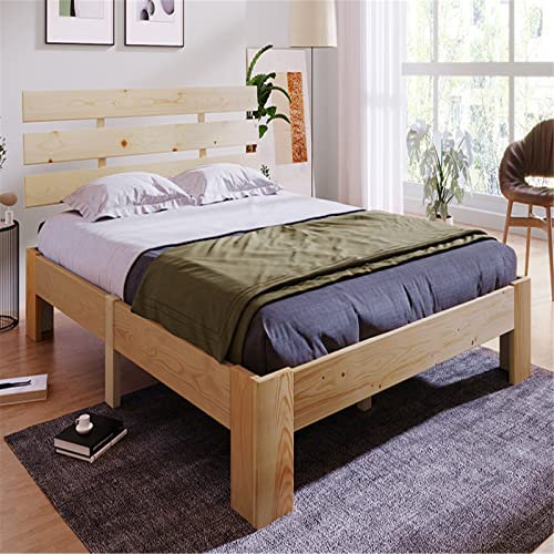 JINTAOMA Massivholz-Bett Nano 200 x140 cm aus Kernbuche, Doppelbett, als Ehebett verwendbar, inkl. Rückenlehne, 1 Bett 200x 140 cm,Beige