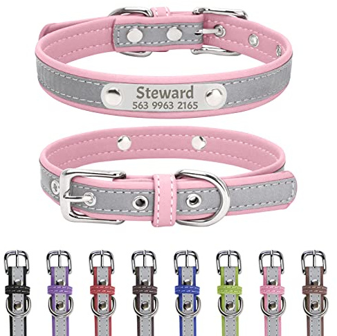 Uiopa Collare Cane Personalizzato con Nome e Numero di Telefono, Collare per Cani Riflettente con Targhetta Personalizzata In Acciaio Inox, Collare Regolabile per Cani Taglia Piccola Media Grande