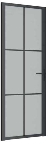 vidaXL Puerta Interior Corredera Entrada Corrediza Deslizante Cuarto de Baño Sala de Estar Salón Habitación de Vidrio y Aluminio Negro Mate