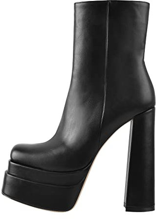 Only maker Kurzschaft Stiefel Stretch Boots für Damen Ankle High mit Plateau Blockabsatz Stiefeletten Schwarz 42 EU