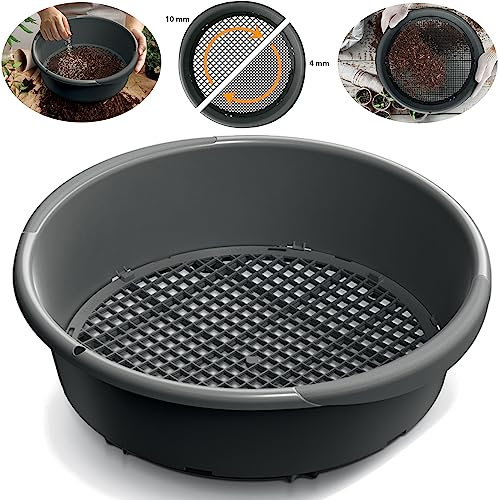 botle Tamis de jardin en plastique - Dimensions du trou : 4-10 mm - Diamètre : 37,4 cm x 10,4 cm - Anthracite - Réglage manuel de l'insert pour sable et compost
