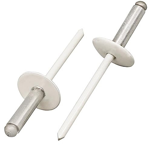 SKIR'CO (50 Stück) Großflansch Alu Blindnieten 4,8 x 18 mm, Edelstahldorn, RAL 9010 Reinweiß