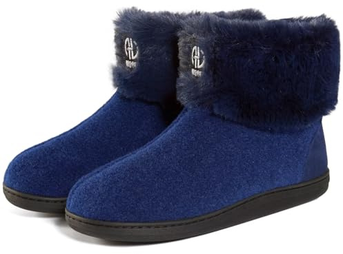 GURGER Botas Casa Mujer Hombre Estar Invierno Zapatillas de Casa Altas Botas Pantuflas de Casa Botines Forro de Cálido Peluche Azul 40 41