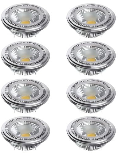 PAZWAHF AR111 Reflektor-Flutlichtlampe, 12 Watt, COB, 1200 Lumen (entspricht 100 W ES111), G53-Sockel, 60 Grad Abstrahlwinkel, AC/DC, 12 V, Niederspannungsstrahler, Nicht dimmbar (8 Stück)
