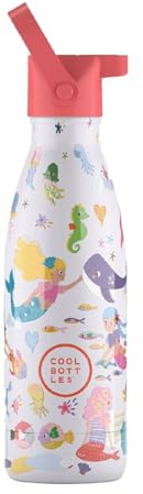 Botella Agua Acero Inoxidable Niños - Mantiene 36h Frío, 18h Calor - 350ml - Botella Térmica Sin BPA con Triple Pared Aislante - A Prueba de Fugas - Acabado en Relieve - Sweet Mermaids - Cool Bottles
