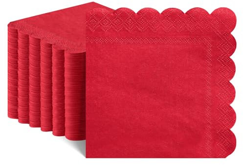 NatNarr 120 Stück rote Servietten, gewellte Cocktail-Servietten, Einweg-Getränke-Servietten, rote Papierservietten für Weihnachten, Geburtstag, Hochzeit, Babyparty, 12,7 x 12,7 cm