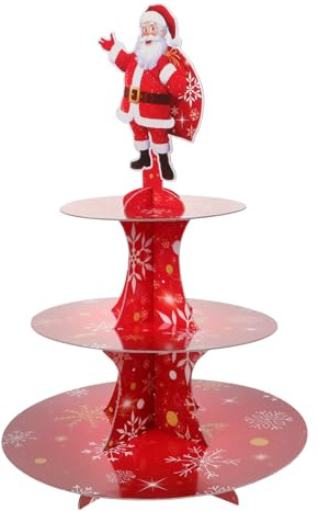 PRETYZOOM Soporte de exhibición para tartas, bandeja de galletas, soporte para cupcakes de Papá Noel, soporte para tartas de Navidad, platos de postre, estante de postre, torre de magdalenas, soporte